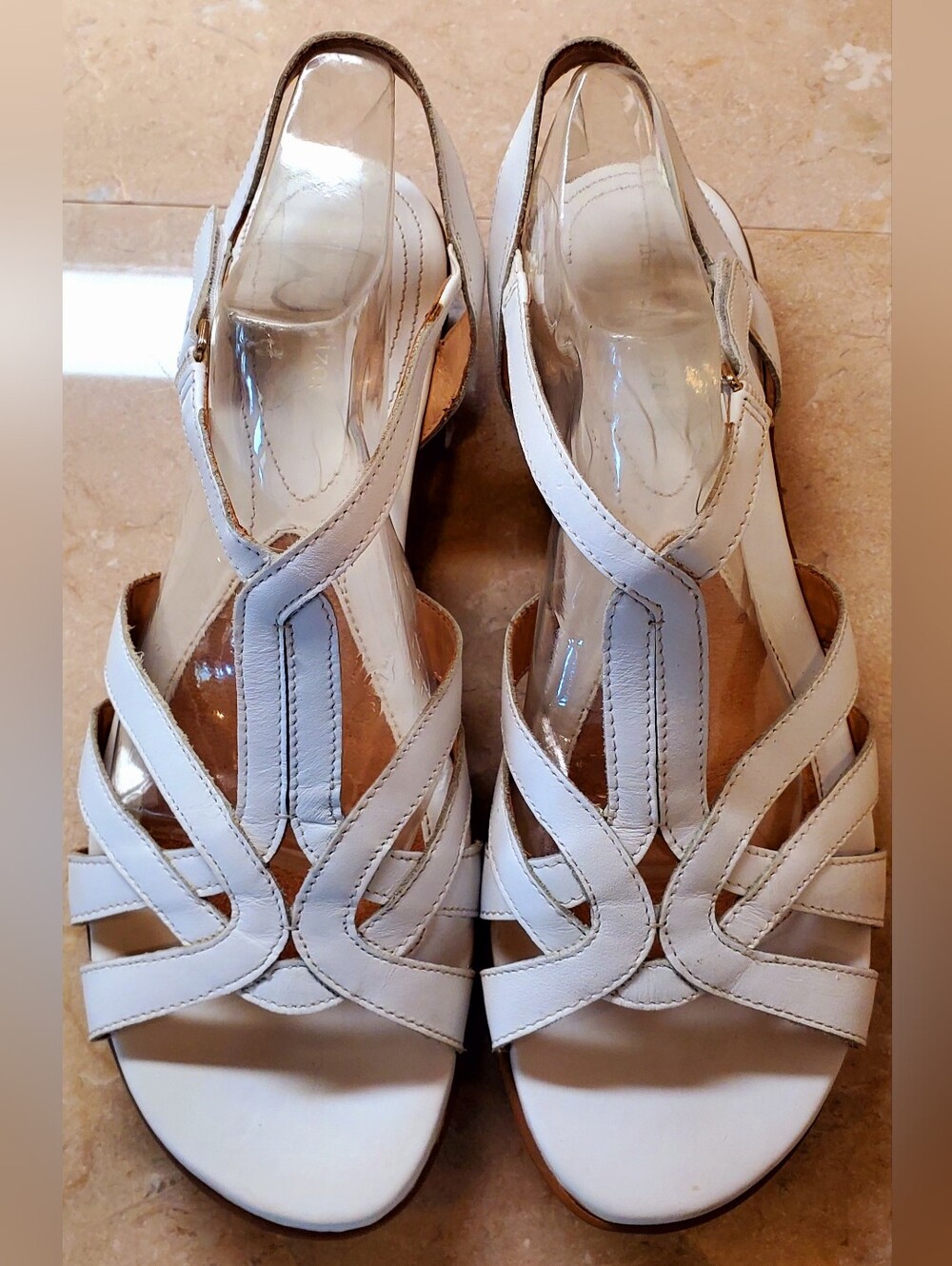 White Strappy Women’s Sandal with Low Wedge Size 10 M - Picture 8 of 10